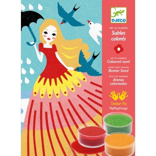 Joc creativ cu nisip colorat fete in natura djeco